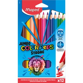 Maped - Ergonomic Triangular Colouring Pencils, Colour'Peps Strong Jumbo - Particularly Stable Lead Diameter 4 mm - 12 x Pens