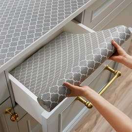 Shinlendid Shelf and Drawer Liner for Kitchen Cabinets Non-Adhesive, Strong Grip Non-Slip Thickened Cabinet Liners for Shelves, Waterproof Mats for Dresser Cupboard, Gray, 12 in x 20 Feet