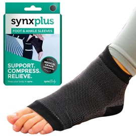 SynxBody SynxPlus Foot & Ankle Sleeve BLACK - SynxPlus Ankle Support Sleeve (Pair) Elastic Breathable Foot & Ankle Sleeve. Relieves Joint Pain for Arthritic Sufferers & Injury Recovery. X-Large