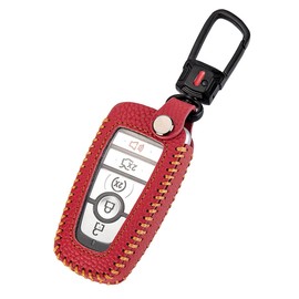 YONUFI for Ford Key Fob Cover with Keychain, Leather Keyless Entry Car Smart Key Case Protector Holder Compatible with 2017-2024 Bronco Escape Mustang Explorer F150 F250 F350 Fusion Edge (Red)
