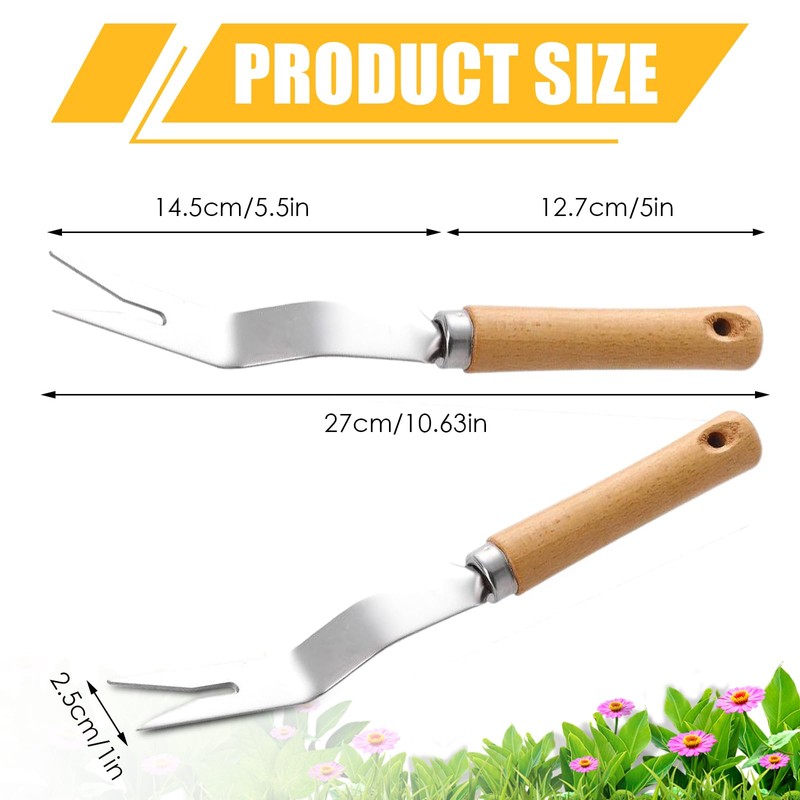Dandelion Weed Puller With V-Shape Fork, Gardening Hand Tool, Wood