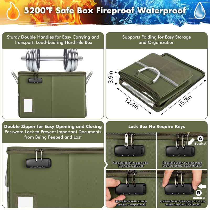 TOMKID 5200°F Fireproof Document Box, Fire Important Document Organizer with
