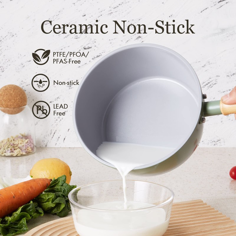 ROCKURWOK Ceramic Nonstick Sauce Pan, 3 QT Pot with Steamer,