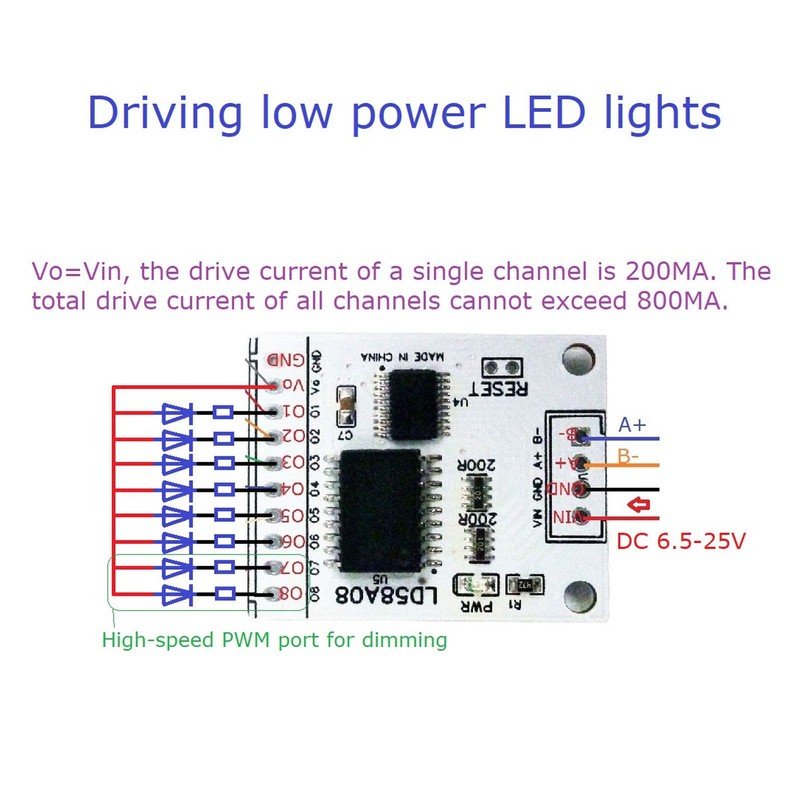 8 Channel RS485 to PWM Output Transistor Driver Module Multifunctional