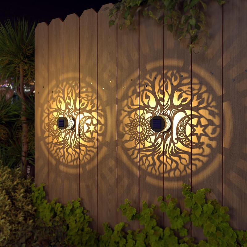 gardencave 4 Pack Solar Fence Lights Metal Solar Powered Outdoor