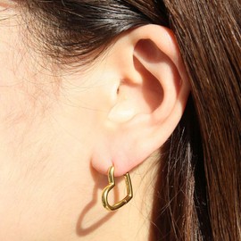 2085 2085 Simple Heart Hoop Earrings, Metal Allergy, Surgical Stainless Steel, Small Size, Compatible with Gold Flares, Women's, Gold, Heart Motif, Silver, Catchless, Cute, Water Resistant, Stainless