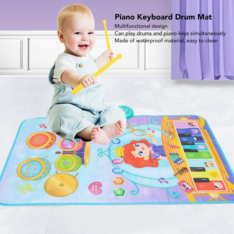 Piano Keyboard Drum Mat with 2 Drumsticks Plastic Waterproof Easy