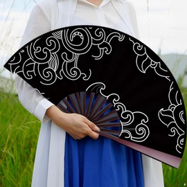 MZSX Pack of 2 Large Folding Silk Hand Fan, Chinese Vintage Handheld, 10 Inch Hinese Tai Chi Folding Fan, Dance Fan Birthday Gift Party Decoration, for Cosplay Props Wedding Party
