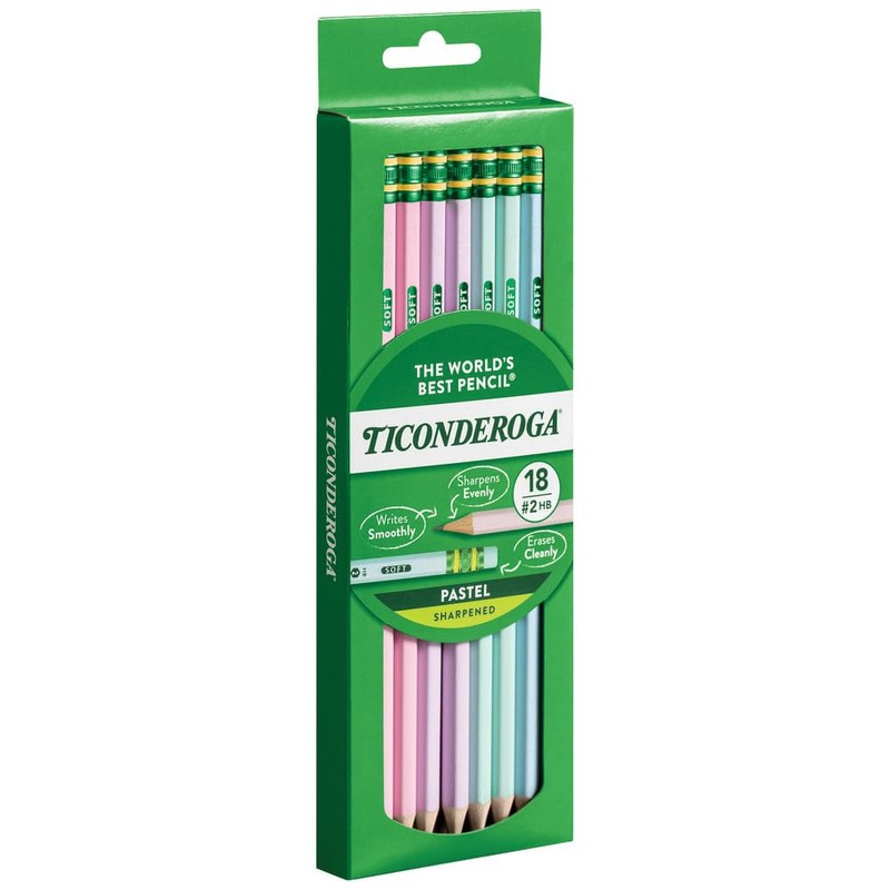 Ticonderoga Pastel Number 2 Pencils 18 Count with Erasers Pre