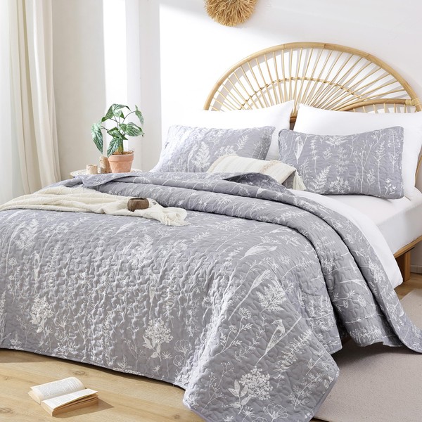 JANZAA Quilts Queen Size Bed Spread Botanical 3 Pieces Quilts