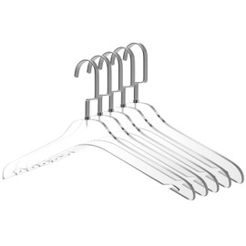 Quality Clear Acrylic Clothing Hangers – 5-Pack, Stylish Clothes Hanger with Matte Silver Hooks - Coat Hanger for Dress, Suit - Closet Organizer Adult Hangers - Space Saving Cloth Hangers