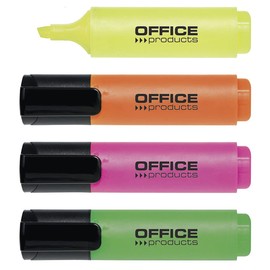 OFFICER PRODUCTS Highlighter Highlighter, Pack of 4, Colour: Yellow, Oragne, Pink, Green/Highlighter, Textliner, Non-Toxic Ink, Chisel Tip Luminous Colours, High Quality/Line Width 2-5 mm, 17055314-99