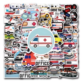 55 PCS Ambulance Stickers,Funny EMS Stickers,Paramedic MedicalStickers,Ambulance Decorations,Vinyl Decals for Water Bottle Laptop Scrapbooking Luggage Phone (White)