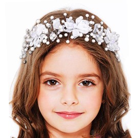 IYOU Flower Girl Hair Accessories White Flowers Communion Headband Pearl Bridal Wedding Hair Accessories for Girls
