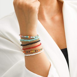 Sethain Boho Layered African Beads Bracelet Colourful Bead Hand Chain Multilayer Pearl Necklaces Jewellery for Women and Girls, Metal