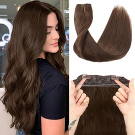 RECOOL Wire Hair Extensions Real Human Hair Chocolate Brown Remy Hair Extensions Invisible Wire Fish Line Hair Extension Straight Clip in Hair Extensions(12 inch)