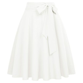 White Skirt for Women Bow Tie Flared Vintage Skirt Size L