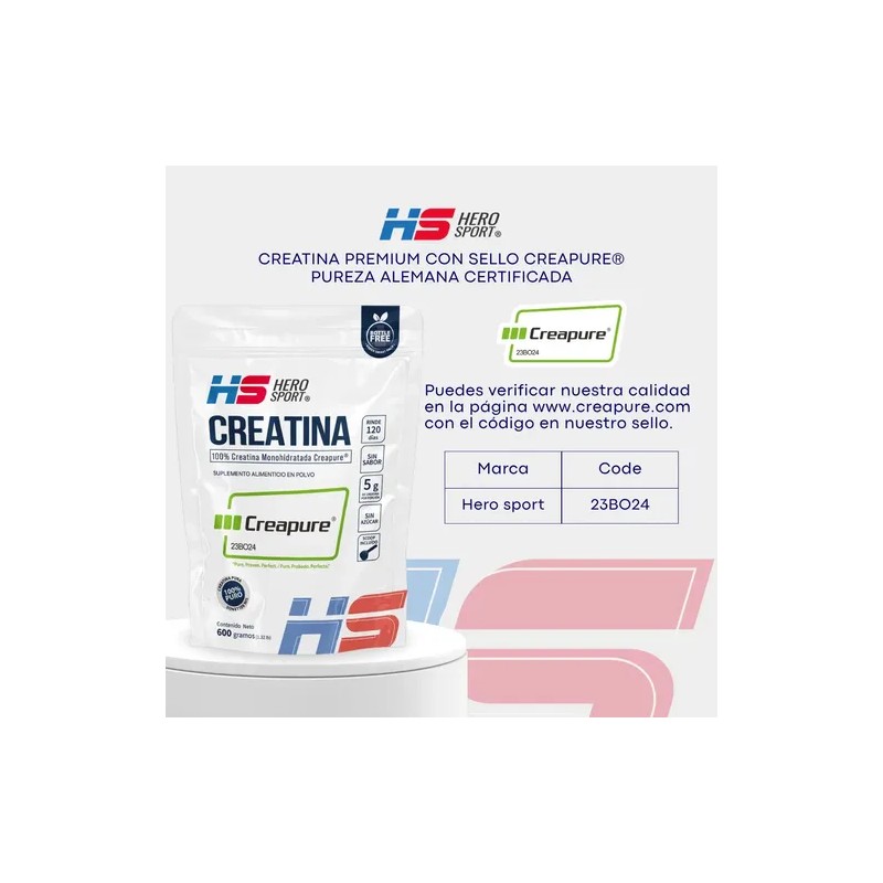 Hero Sport Creatina Monohidratada Creapure 600g 120 Servs Sabor Sin