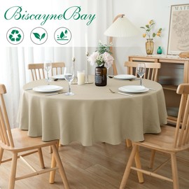 Biscaynebay Textured Fabric Tablecloths Round 70" for Tables' Diameters from 30" to 48", Natural Water Resistant Tablecloths for Dining, Kitchen, Wedding, Parties etc. Machine Washable