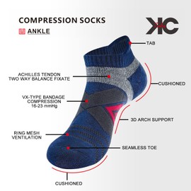 KC-TAHO - Calcetines de compresión para hombre, 4 pares con algodón acolchado tendinitis de Aquiles, A-black+white+gray+navy, Large