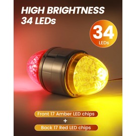 ASNOO 2PCS Amber/Red Double Face 34 LED Watermelon Turn Signal Lights, Semi Truck Chrome Auxiliary Waterproof Dual Revolution LED Lights for Freightliner Peterbilt Kenworth Mack Western Star
