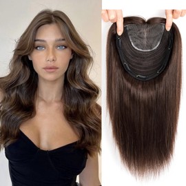 Lovenea Human Hair Toppers for Women 18 * 20 cm Large Area Cover 12 Inch 2# Color Straight Hair Mono Base Clip in Human Hair Topper Hairpiece for Hair Loss Thinning Hair (12 Inch, 2#)