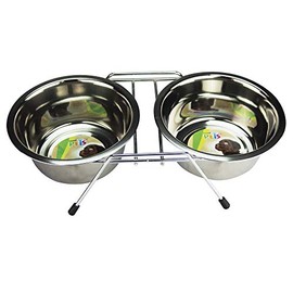 Fancy Pets Platos de Acero Comedero Doble para Perro con Capacidad de 32 Onzas y 950 Mililítros
