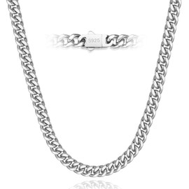 susemoti Miami Cuban Link Chain for Men, Hip Hop Men's Necklace, 316L Stainless Steel and 925 Sterling Silver Fill, 5mm/7mm Width, Jewelry Gift for Men and Women (7mm, 24inch)