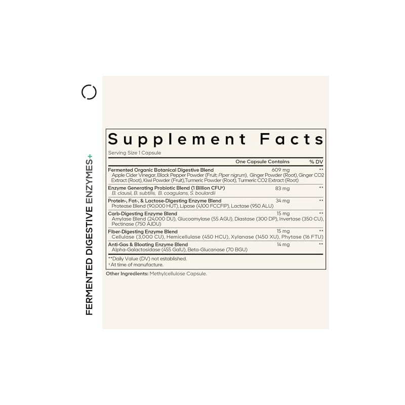 Codeage Suplemento Enzimas Digestivas Fermentadas Suministro Meses Probióticos Prebióticos Ingredientes
