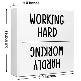 LVQHI Inspirational Wood Block Signs,Working Hard Hardly Working Wooden Box Sign for Home Shelf Office Tabletop Desk Decor,Funny Motivational Office Sign Decor