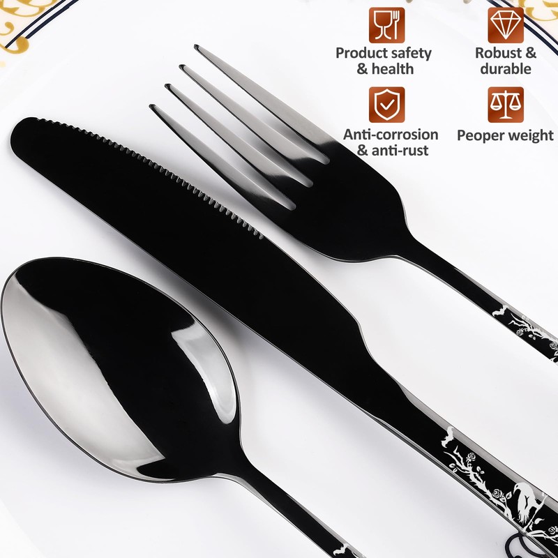 40-Piece Black Skull Silverware Set for 8, Flatware Set Stainless