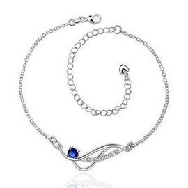 Boowhol Zircon 925 Sterling Silver Twist Infinity Adjustable Anklet for Women Girls Men, Sterling Silver, Cubic Zirconia