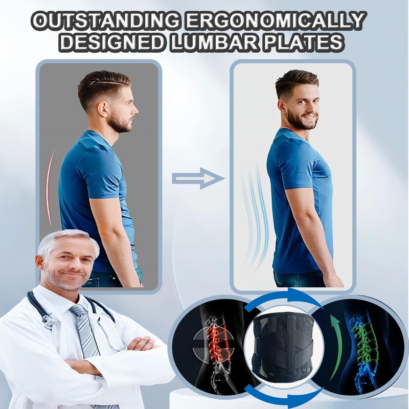 ANAMPION Back Support Belt with 5 Metal Supports, Soft Breathable