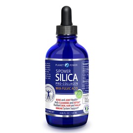 Planet Power SiPower Silica Vegan Collagen + Fulvic Acid 4oz Glass Bottle, Immune System, Maximum Absorption – Concentrated Formula, Bones, Joints, Skin, Hair, Nails and Digestive System. 40 Days
