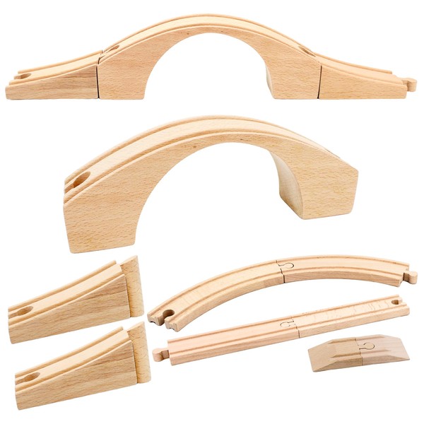9 Pcs Wooden Train Bridge Wooden Straight Train Track Accessories
