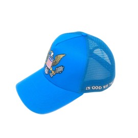 JP's Iconic USA Eagle Embroidered Trucker Hat; Adjustable Snapback; Royal Blue