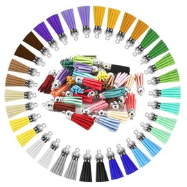 CAASFOOY Keychain Tassels Set, 100 Pieces Keychain Tassels Bulk Leather Tassel Colored Tassel Pendants Charms for Keychain DIY Projects,Earrings,Bracelets, Craft Supplies