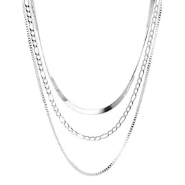 THIORA Layering Necklace 'Layers of Maui' | 42 cm + 6 cm Length | Women's Necklace | Snake Chain Figaro Venetian Chain | High-Quality Stainless Steel | Boho Necklace | Layer, Stainless Steel, No
