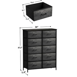 Sorbus Dresser with 10 Faux Wood Drawers - Chest Organizer Unit with Steel Frame Wood Top & Handle Easy Pull Fabric Bins for Clothes - Storage Furniture for Bedroom, Hallway, Living Room & Closet
