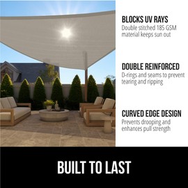 GORILLA GRIP Heavy Duty Sun Shade, UV Protection Fade Tear and Rust Resistant Triangle Sunshade Canopy, Curved Edges Blocks Sunlight, Breathable Sail, Outdoor Patio, Lawn Garden, 16x16x16, Graphite