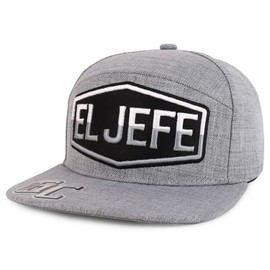 Trendy Apparel Shop El Jefe Embroidered 100% Cotton Flatbill Snapback Cap - Heather Grey