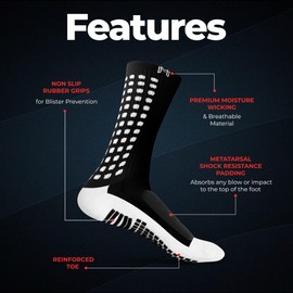 MediCaptain Lite - Protective Athletic Grip Sock with Metatarsal Padding Foot Protection, Anti-Slip Grip Pads, Non Slip Socks, Black, Large