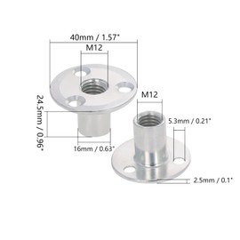Yinpecly M12 Brad Hole Tee Nut Carbon Steel Round Base Screw-in T-Nuts Furniture Hardware Flange Insert Mounting for Furniture Installation 5pcs