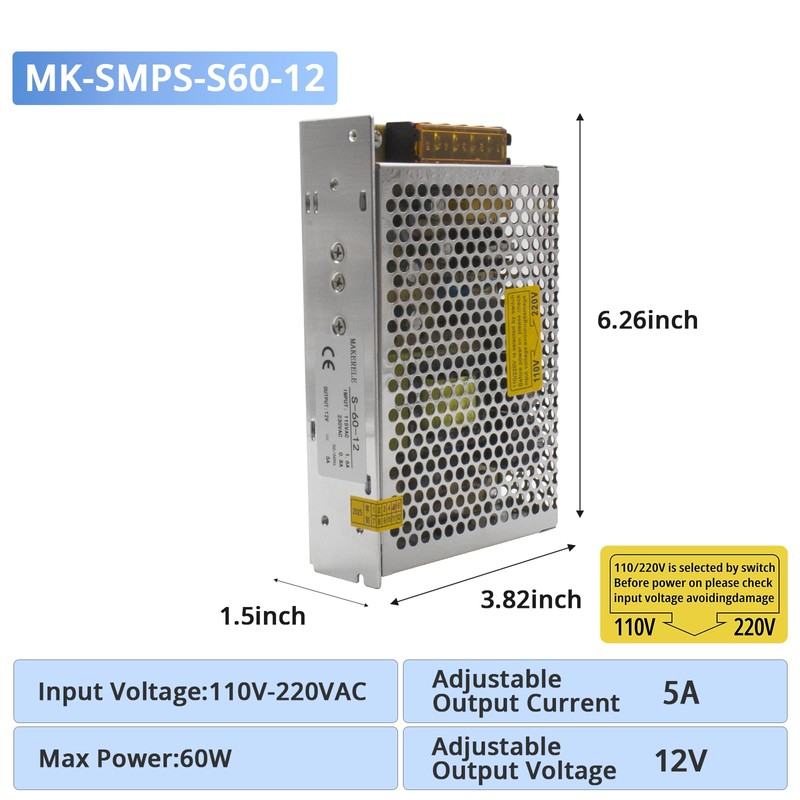 MK-SMPS-S60-12 MAKERELE DC 60W Switching Power Supply Adapter, AC 110V-220V