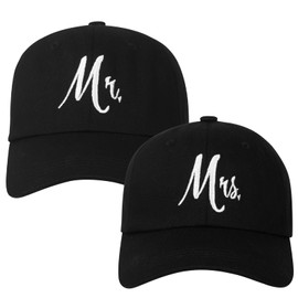 Matching Mr. & Mrs. Baseball Caps, Bridal Gift, Newlywed Honeymoon Wedding Gift (Cotton-Black and Black)