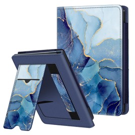 Fintie Case for Tolino Shine Color/Shine 5(2024)/Shine 4(2022) & Kobo Clara Colour/Clara BW(2024)/Clara 2E(2022) - Kickstand Case with Card Slot Hand Strap and Auto Sleep/Wake, Blue Marble