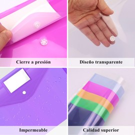 LSXD Folder Tamaño Carta, 24 Carpetas Tamaño Carta A4 Colores, Folders para Documentos Plastico Transparentes, Sobres Plastificados con Cierre a Presión y Bolsillo para Etiquetas para Escuela, Oficina