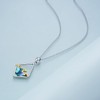 YAFEINI Sterling Silver Ocean Wave Necklace Created Blue Opal Pendant