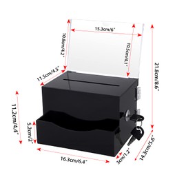 SUMTree Acrylic Suggestion Business Card Box, Ballot Box with Lock, Donation Box with Sign Holder, Suggestion Box Storage Container for Voting, Secure and Safe Ticket Box, 4*6 inch, Black