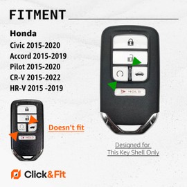 2-Pack Click&Fit Silicone Key Fob Covers Compatible with Honda CR-V 2015-2022, Civic 2015-2021, Accord 2015-2019, Pilot 2015-20, HR-V 2015-19 – Car Remote Key Shell Rubber case 5-Buttons, Black+Pink